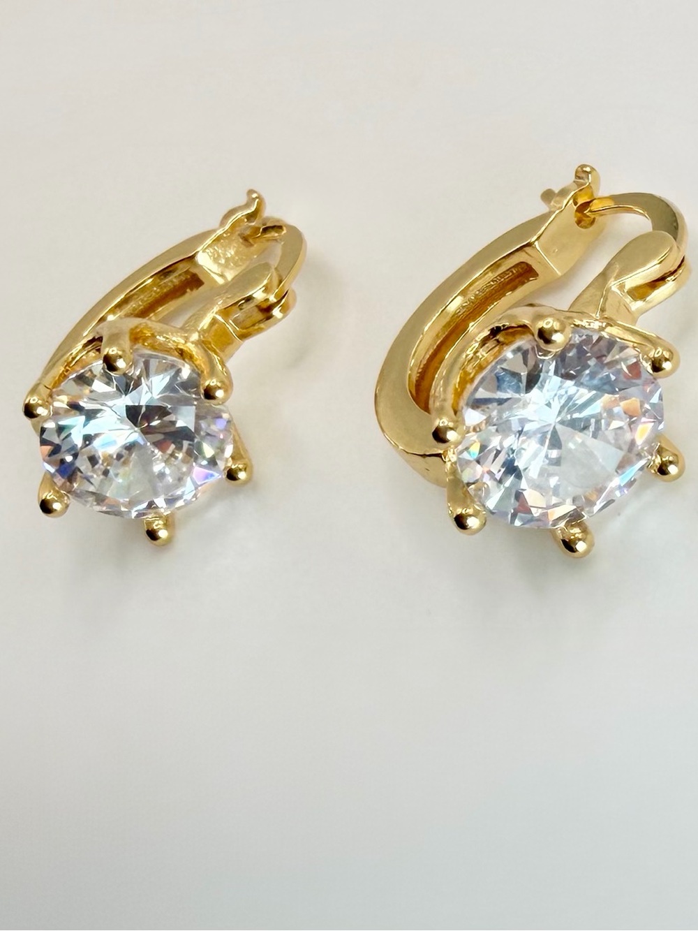 Gold Plated Clear Stone Hoop Earrings - Women Jewelry - Picture 1 of 7